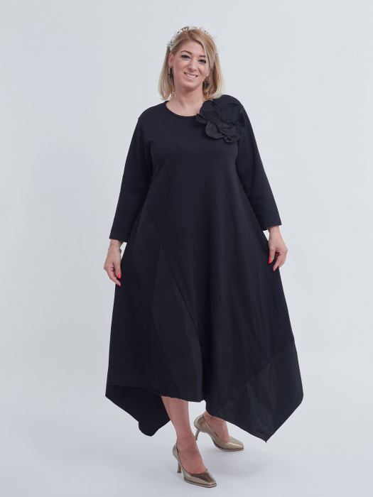 Rochie asimetrica din bumbac si buzunare laterale ascunse [2]