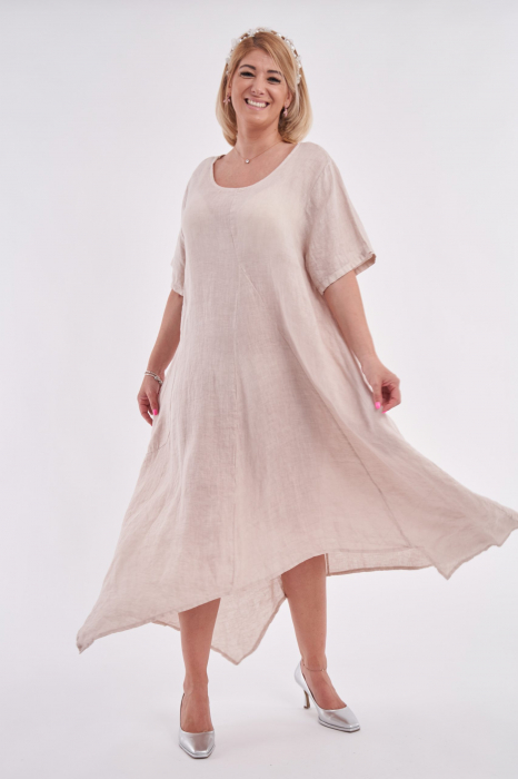 Rochie asimetrica din in, bej [2]