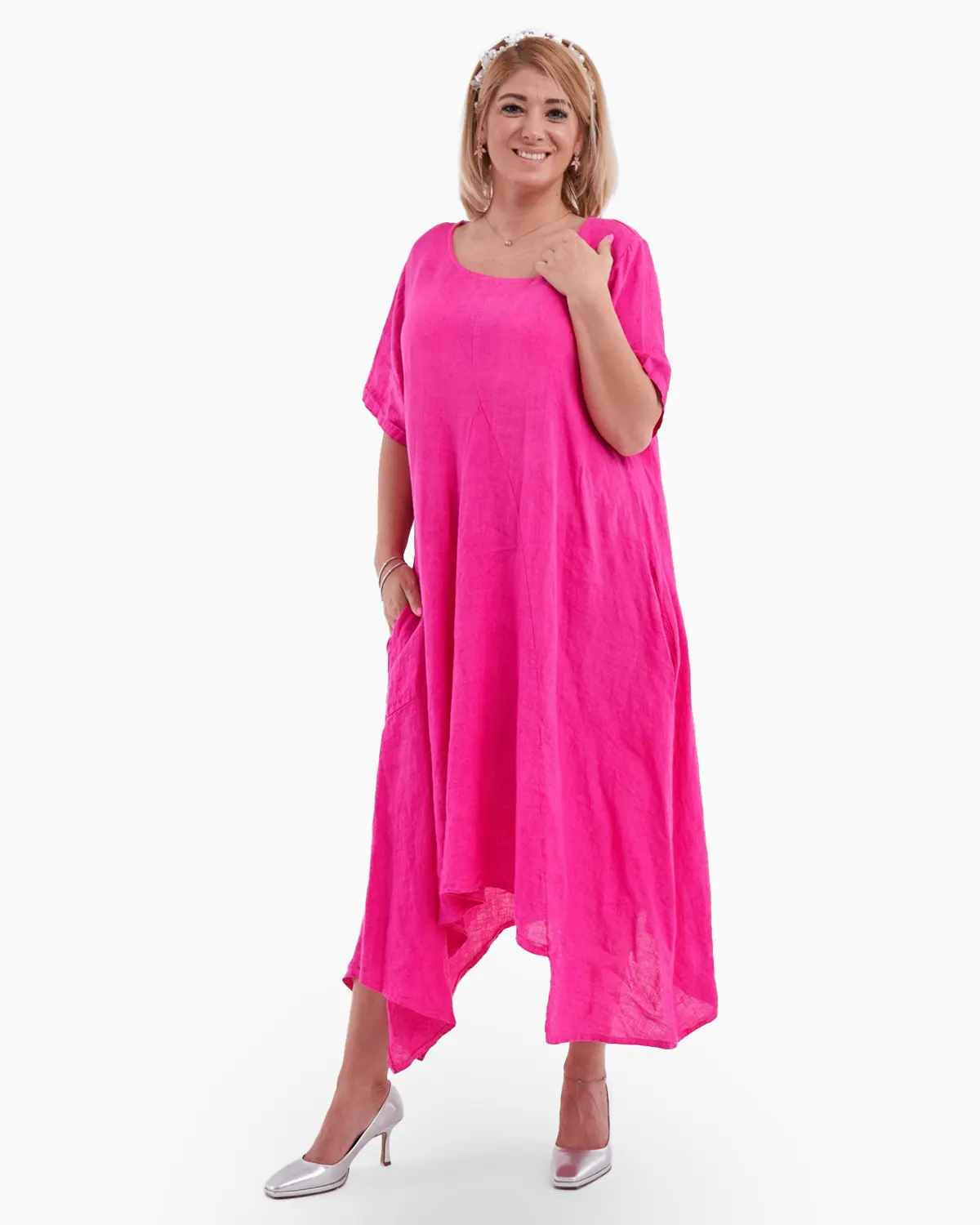 Rochie asimetrica din in, ciclamen [2]