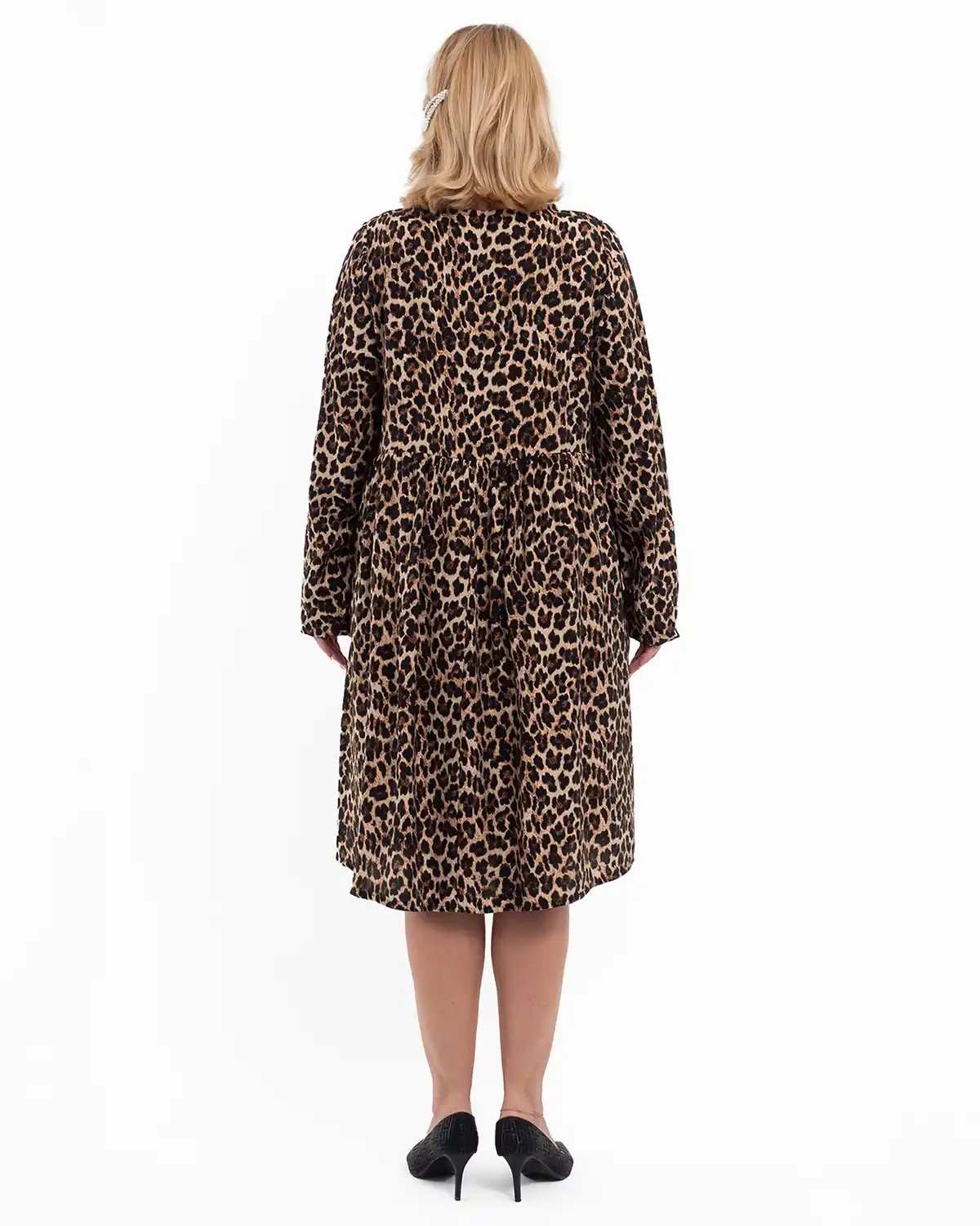 Rochie baby doll midi din viscoză imprimeu leopard [2]