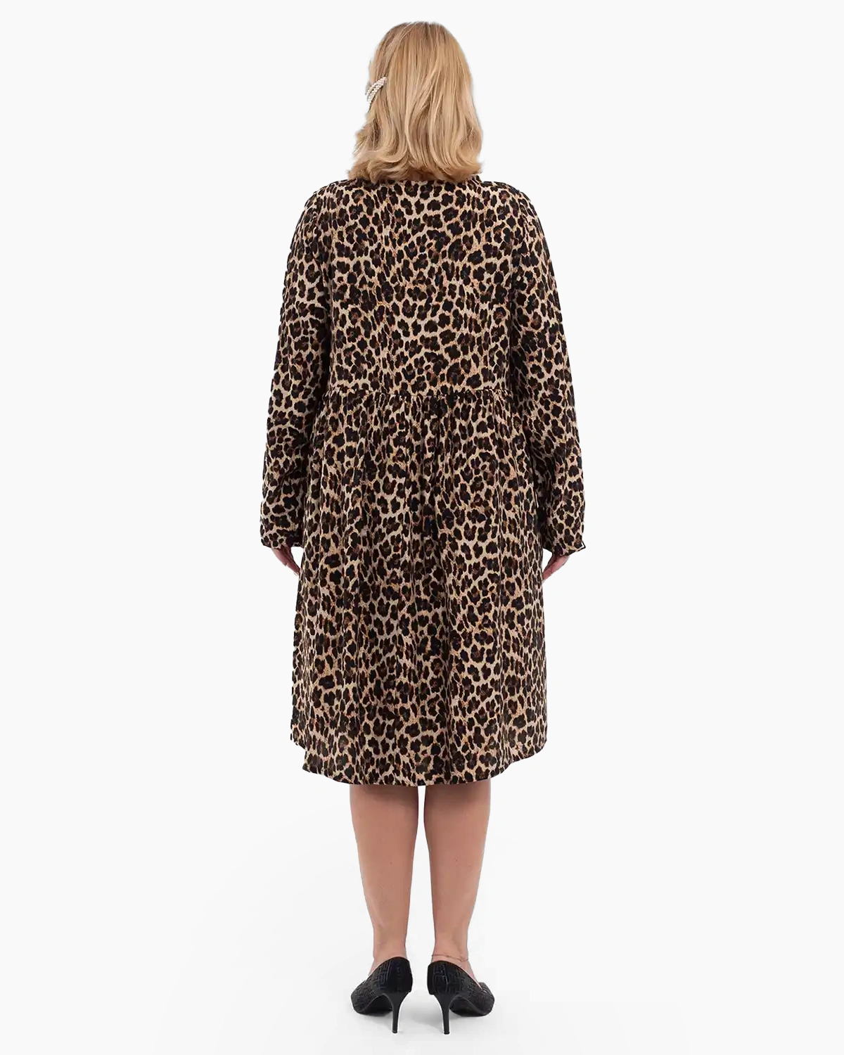 Rochie baby doll midi din viscoză imprimeu leopard [2]