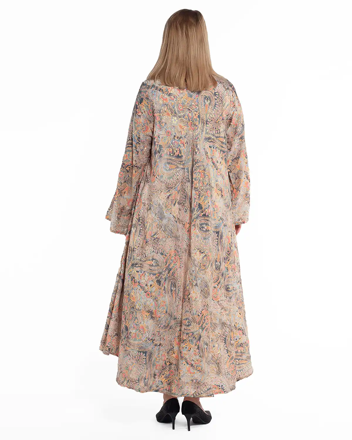 Rochie bej din mătase cu imprimeu arabesque [2]
