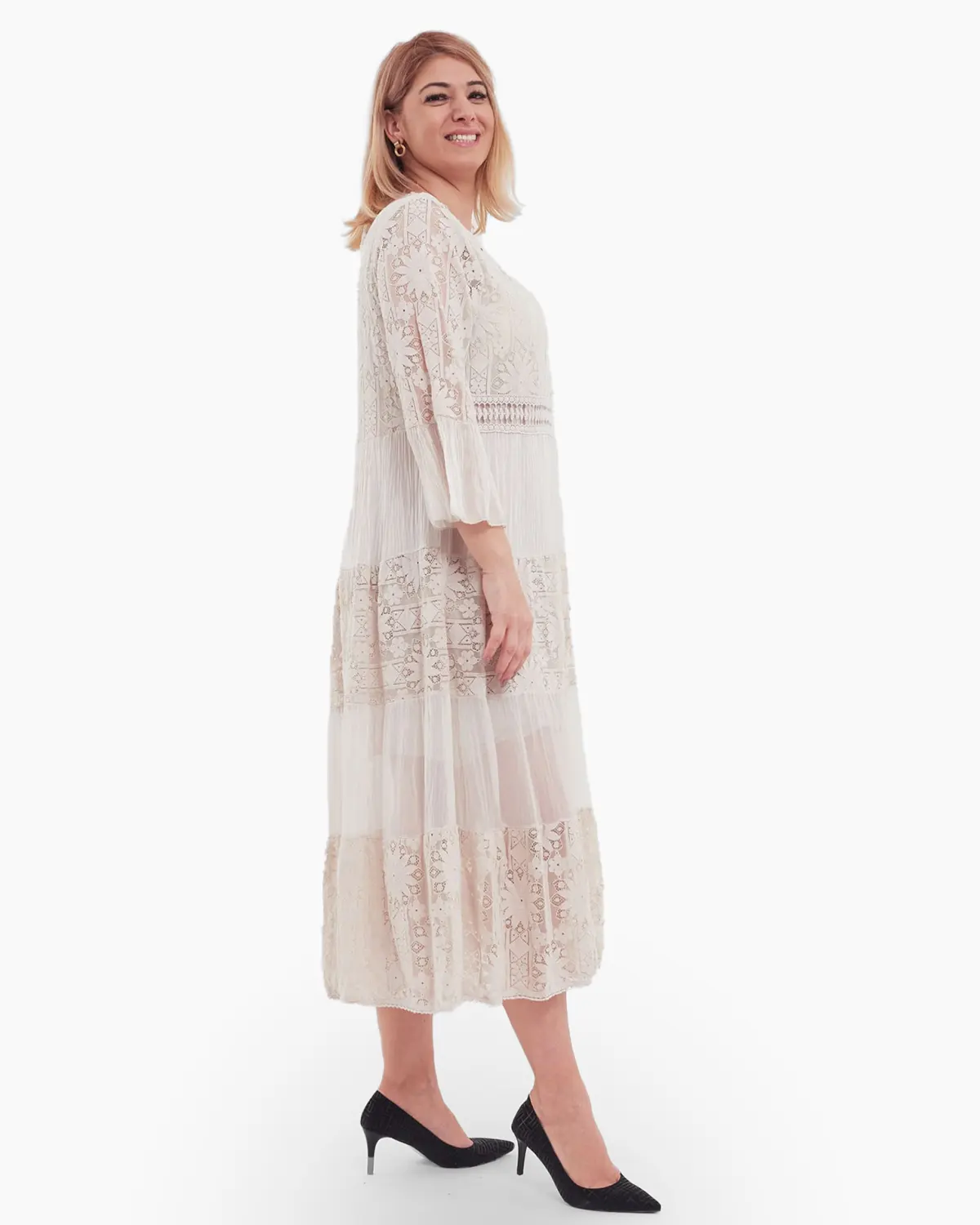 Rochie boema crem, cu matase si broderie [2]