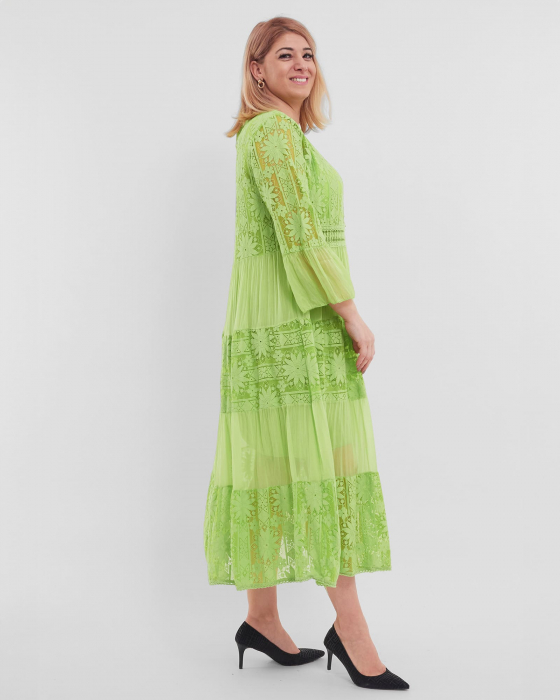 Rochie boema lime, cu matase si broderie [2]