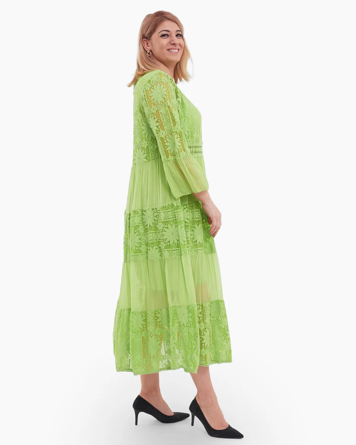 Rochie boema lime, cu matase si broderie [2]