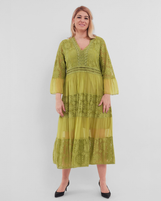 Rochie boema olive, cu matase si broderie [3]