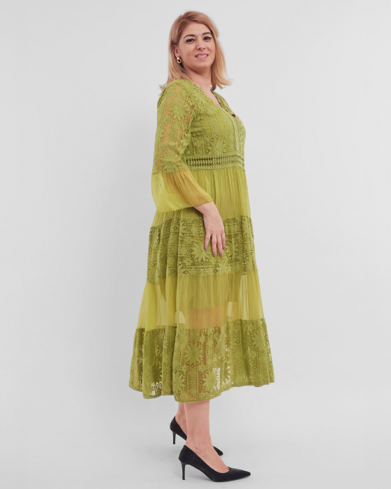 Rochie boema olive, cu matase si broderie [2]