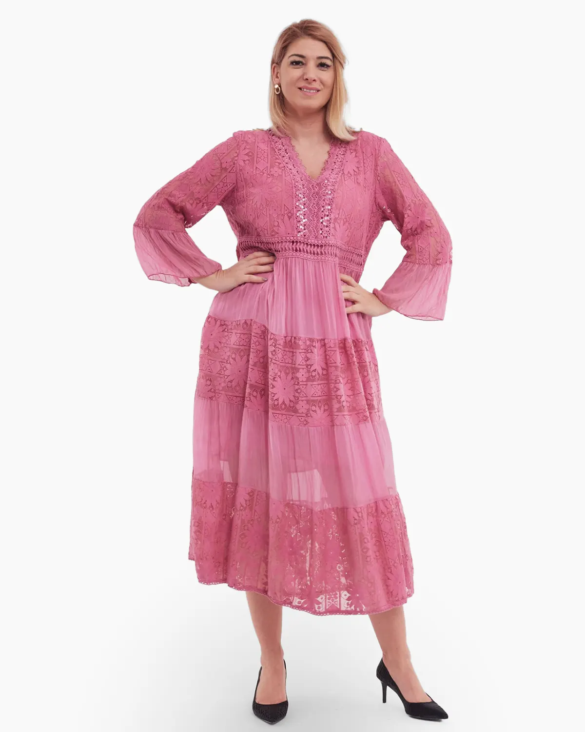 Rochie boema roz pudrat, cu matase si broderie [1]