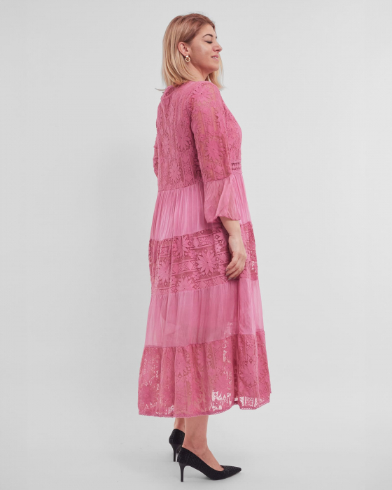 Rochie boema roz pudrat, cu matase si broderie [4]