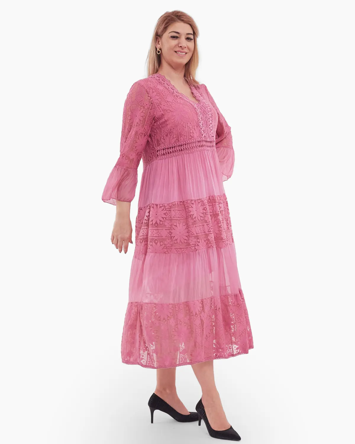 Rochie boema roz pudrat, cu matase si broderie [2]