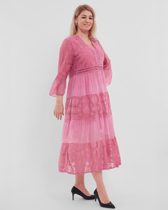 Rochie boema roz pudrat, cu matase si broderie [2]
