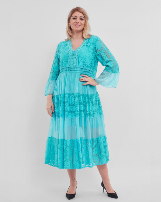 Rochie boema turcoaz, cu matase si broderie [2]