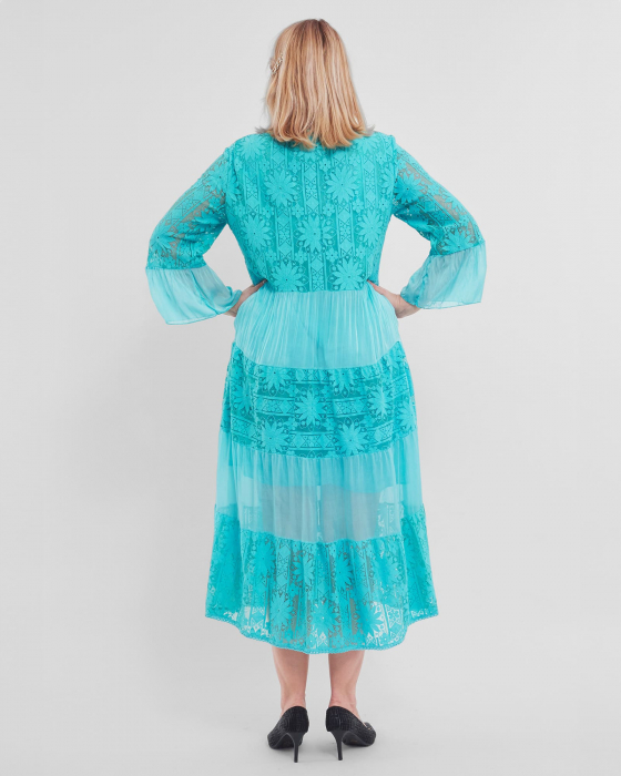 Rochie boema turcoaz, cu matase si broderie [3]