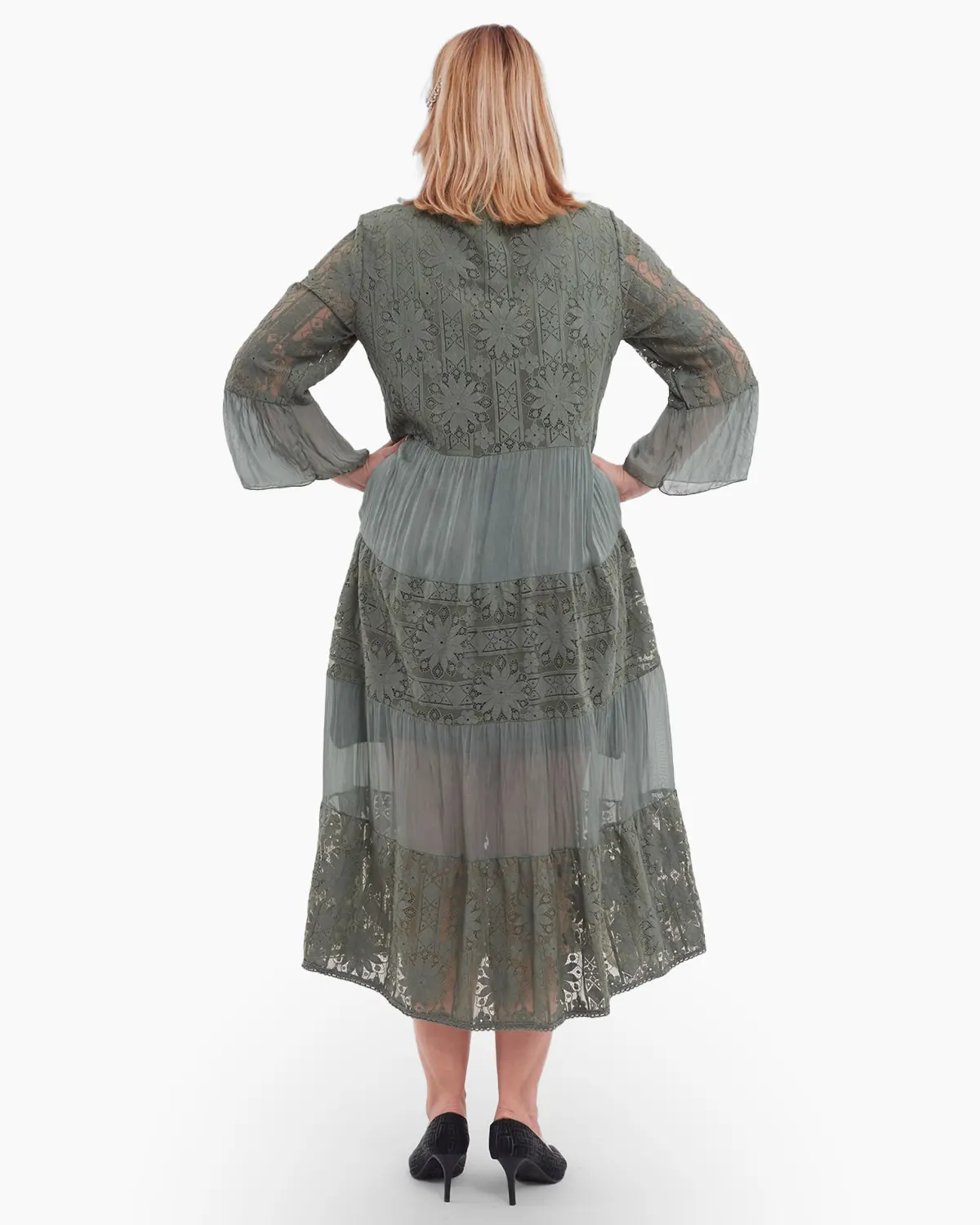 Rochie boema verde cenusiu, cu matase si broderie [3]