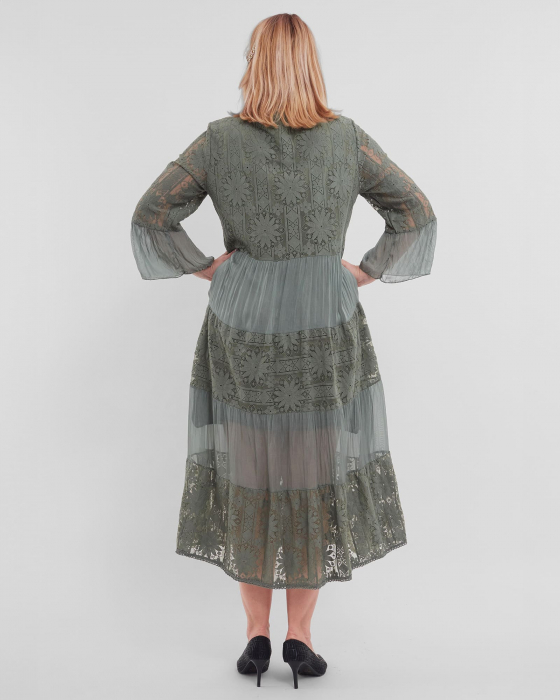 Rochie boema verde cenusiu, cu matase si broderie [3]