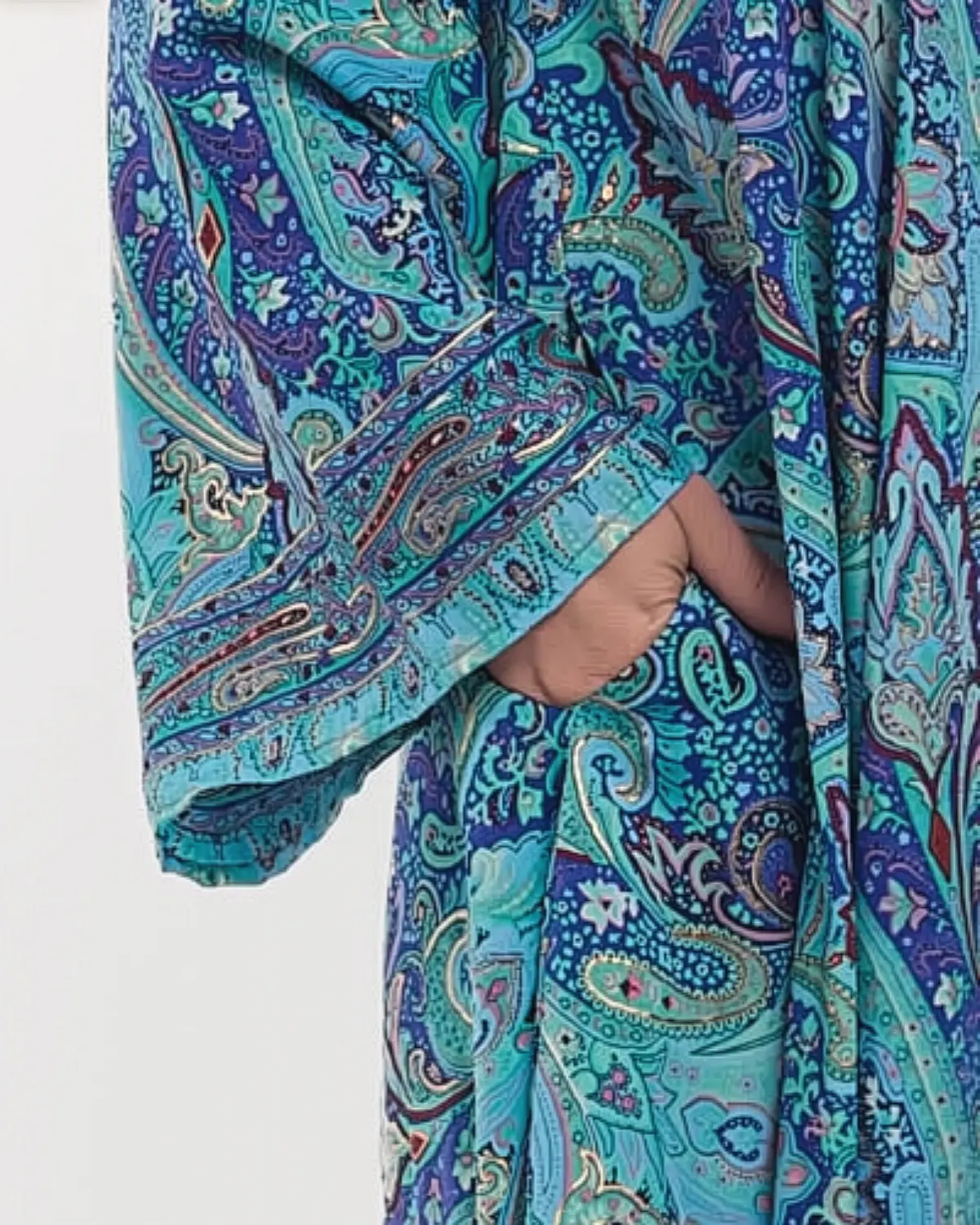 Rochie boho albastră de mătase maxi cu imprimeu floral [5]