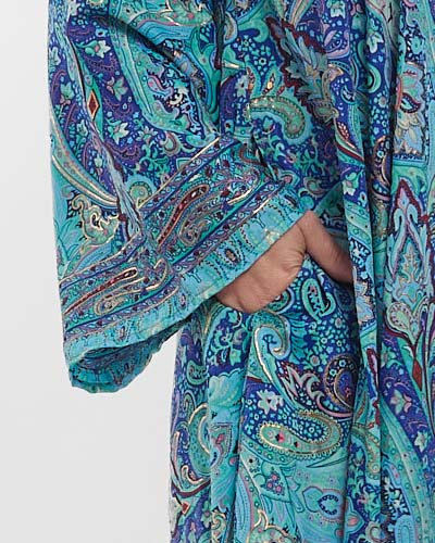Rochie boho albastră de mătase maxi cu imprimeu floral [5]