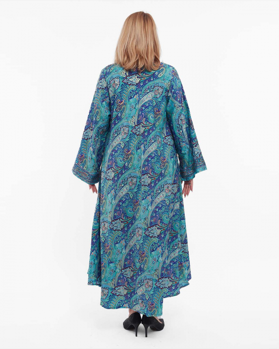 Rochie boho albastră de mătase maxi cu imprimeu floral [2]