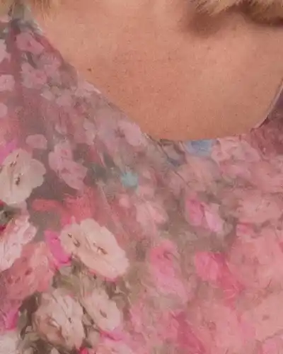 Rochie boho din vâscoză roz pudrat cu imprimeu floral [3]