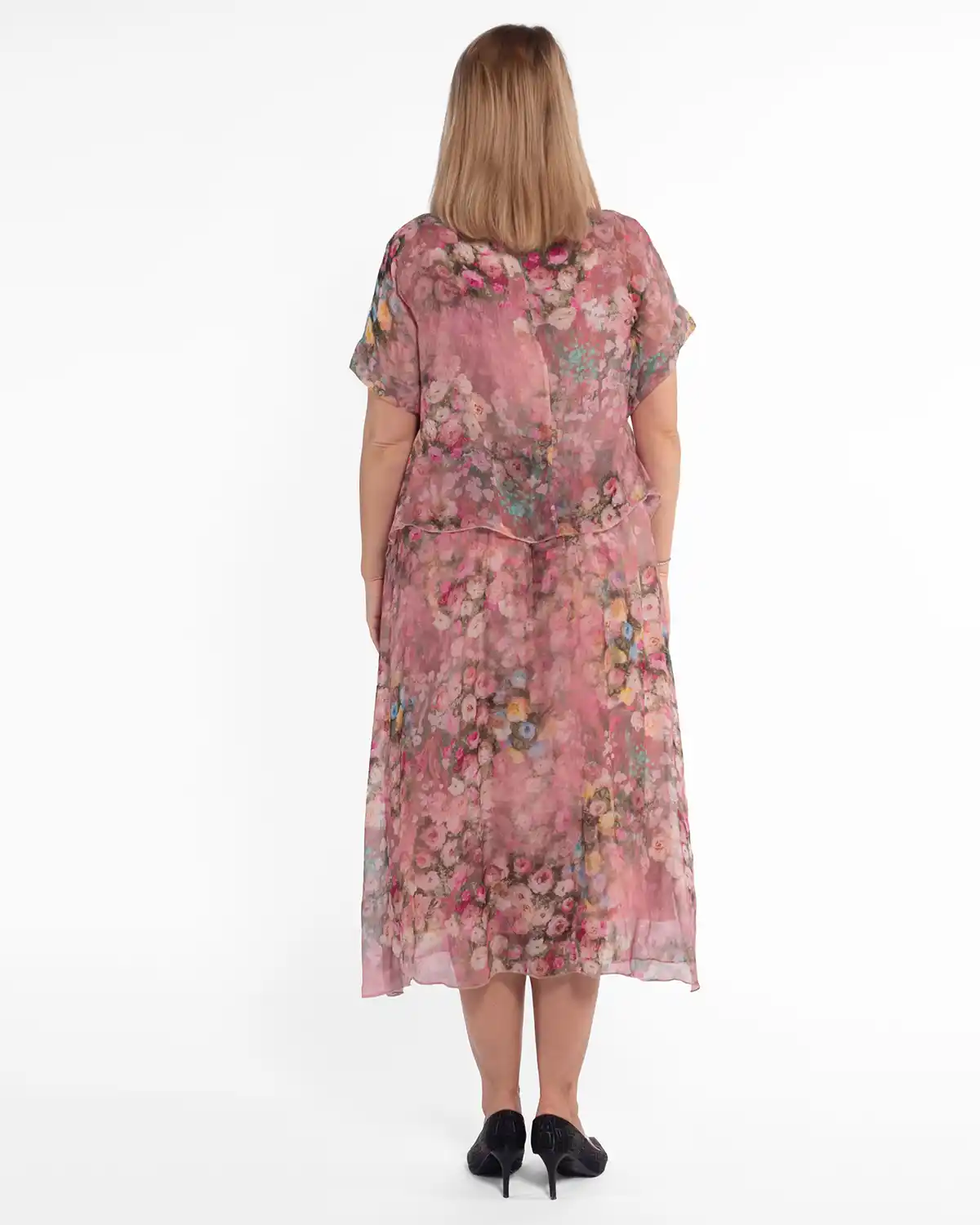 Rochie boho din vâscoză roz pudrat cu imprimeu floral [2]