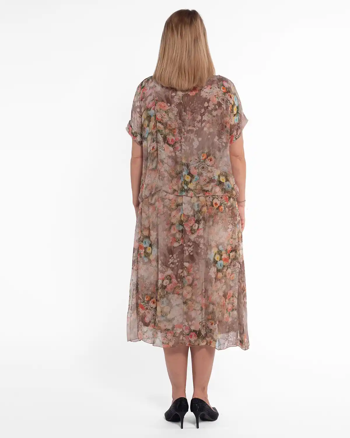 Rochie boho lejeră din vâscoză bej-fango cu imprimeu floral [2]