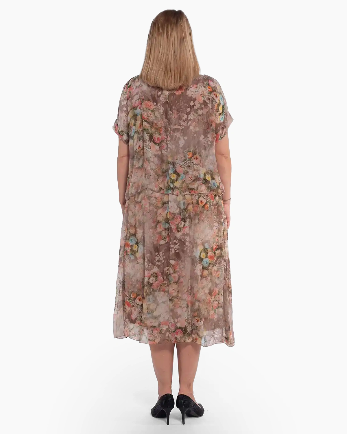 Rochie boho lejeră din vâscoză bej-fango cu imprimeu floral [2]