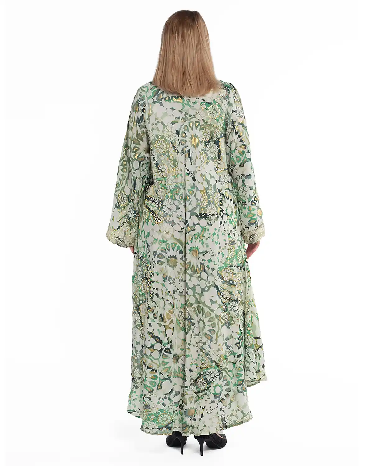 Rochie boho maxi verde din mătase cu imprimeu arabesque [2]