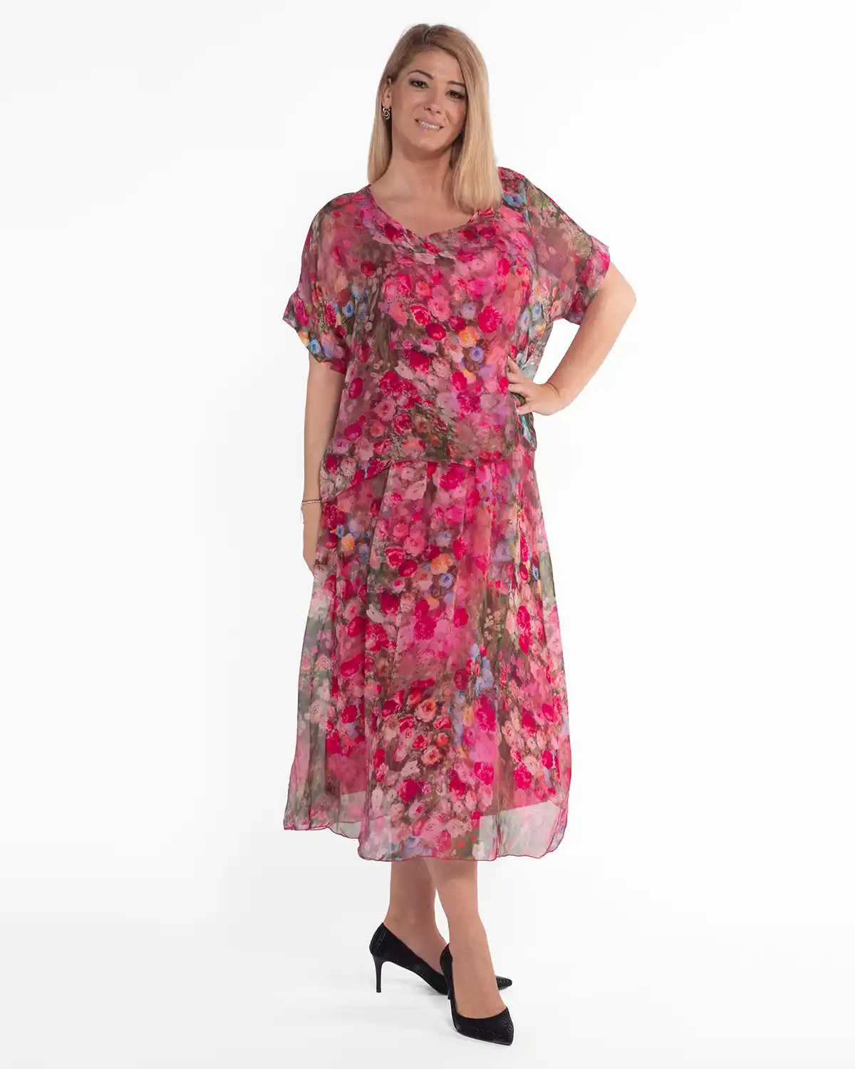 Rochie boho midi fucsia cu imprimeu floral [4]