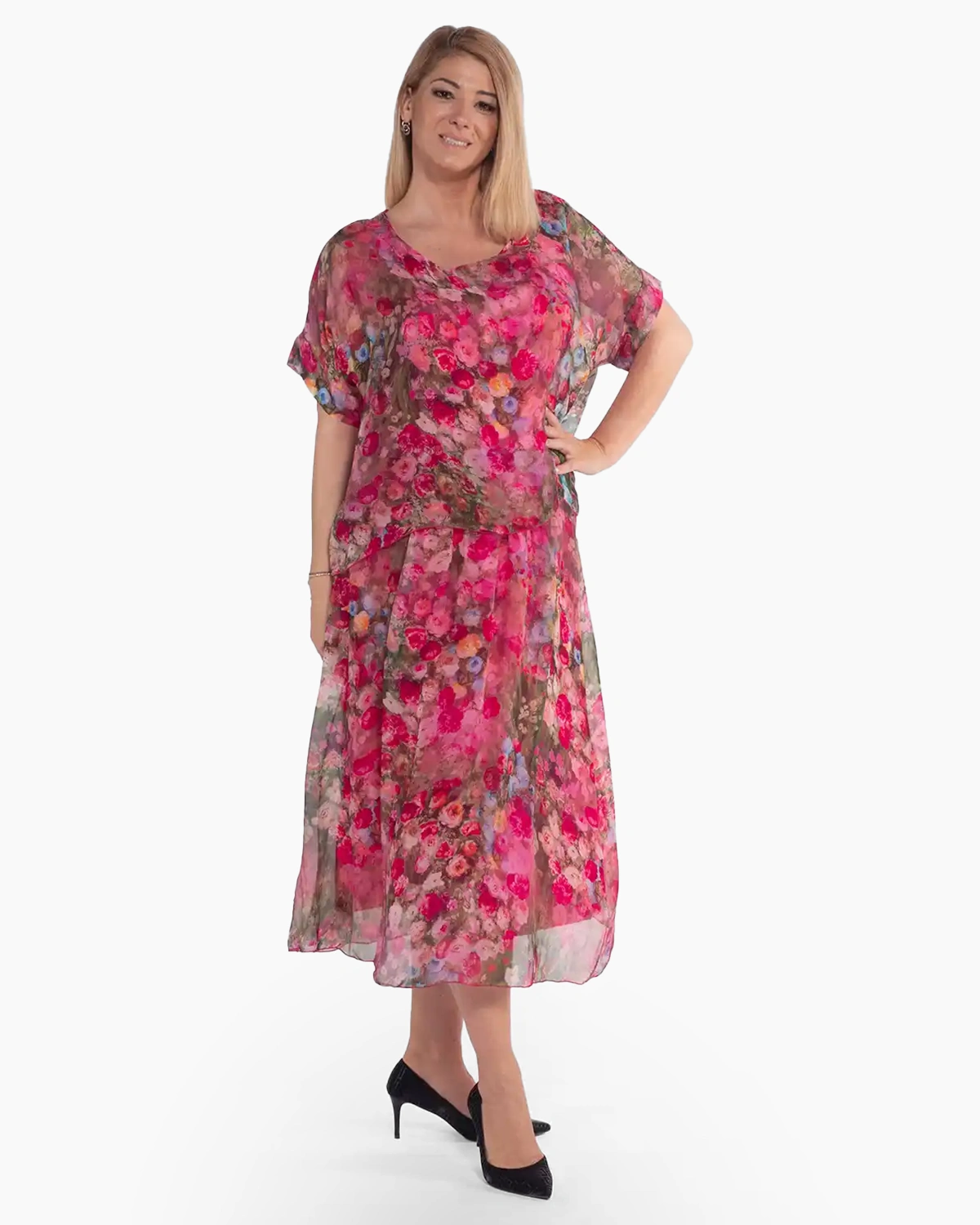 Rochie boho midi fucsia cu imprimeu floral [4]