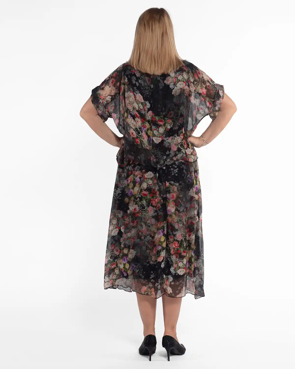 Rochie boho neagră midi cu imprimeu floral din vâscoză [2]