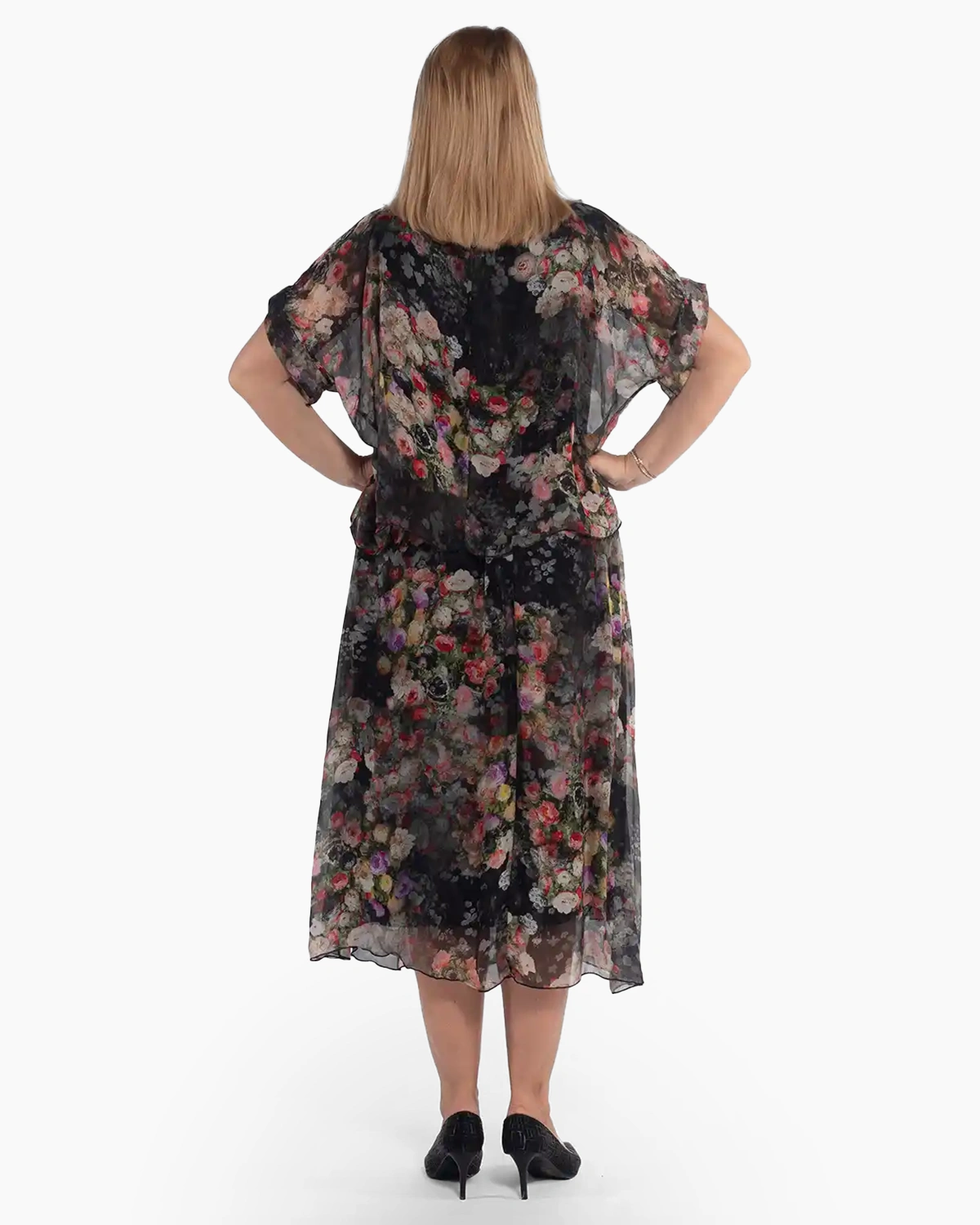 Rochie boho neagră midi cu imprimeu floral din vâscoză [2]