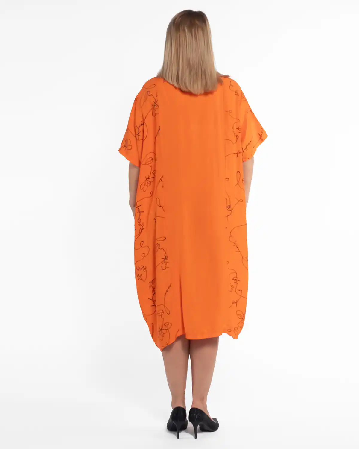 Rochie boho portocalie din vâscoză cu imprimeu abstract [2]