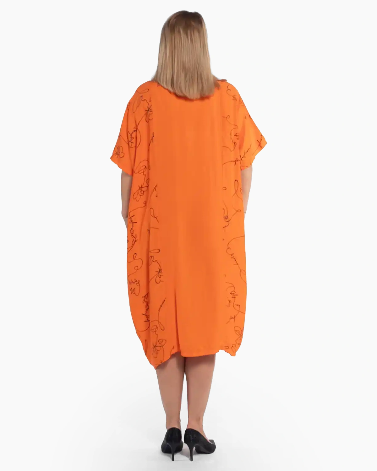 Rochie boho portocalie din vâscoză cu imprimeu abstract [2]