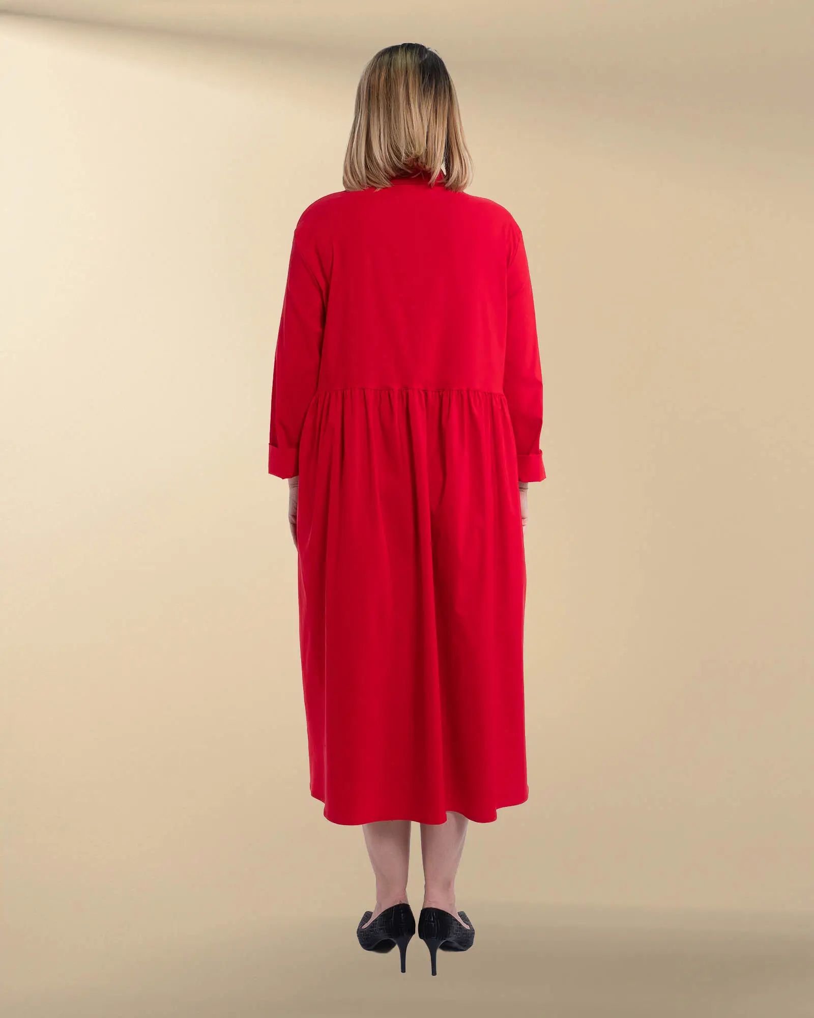 Rochie casual midi roșie din vâscoză tip cămașă Sunsun Italia [2]