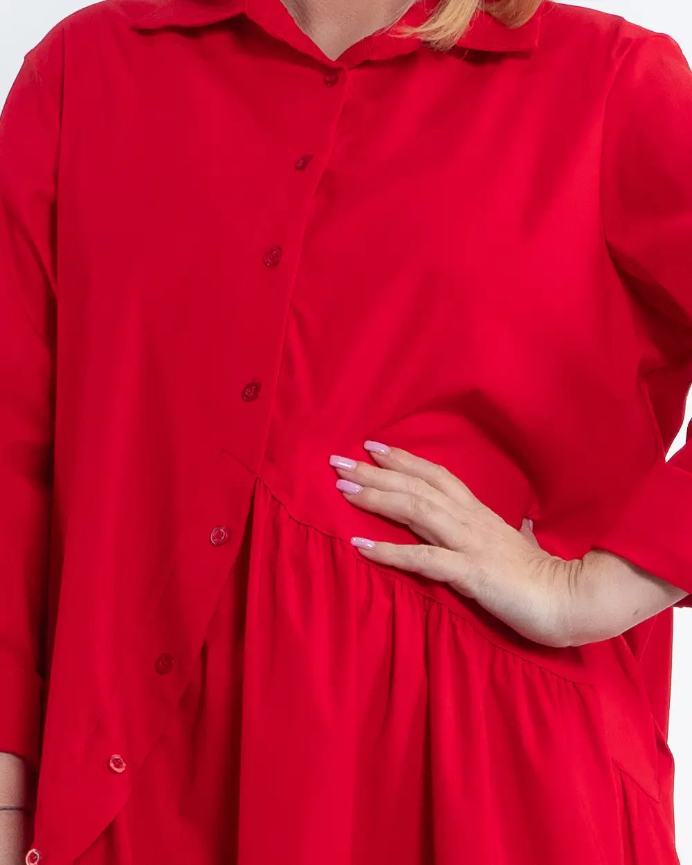 Rochie casual midi roșie din vâscoză tip cămașă Sunsun Italia [4]