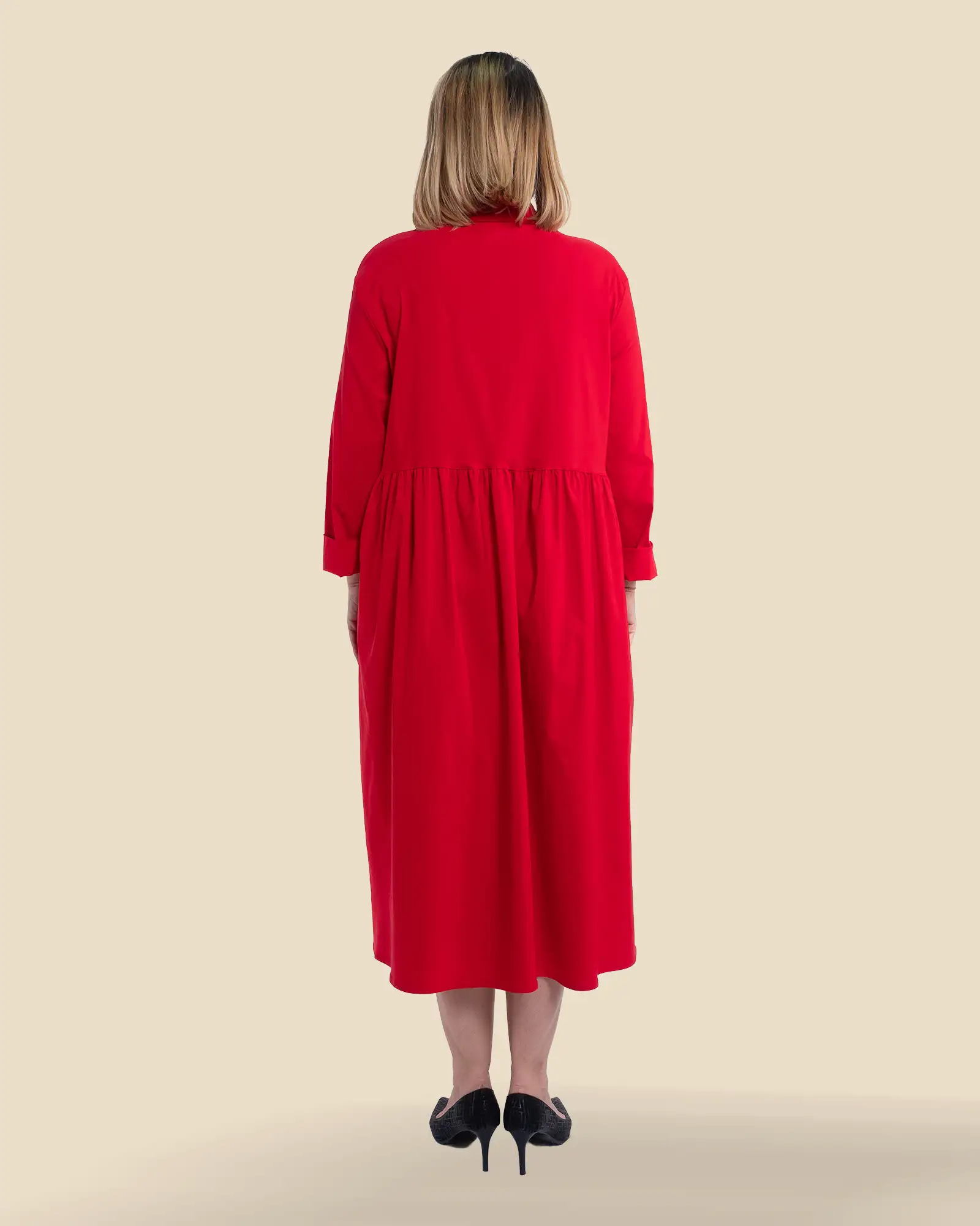 Rochie casual midi roșie din vâscoză tip cămașă Sunsun Italia [2]