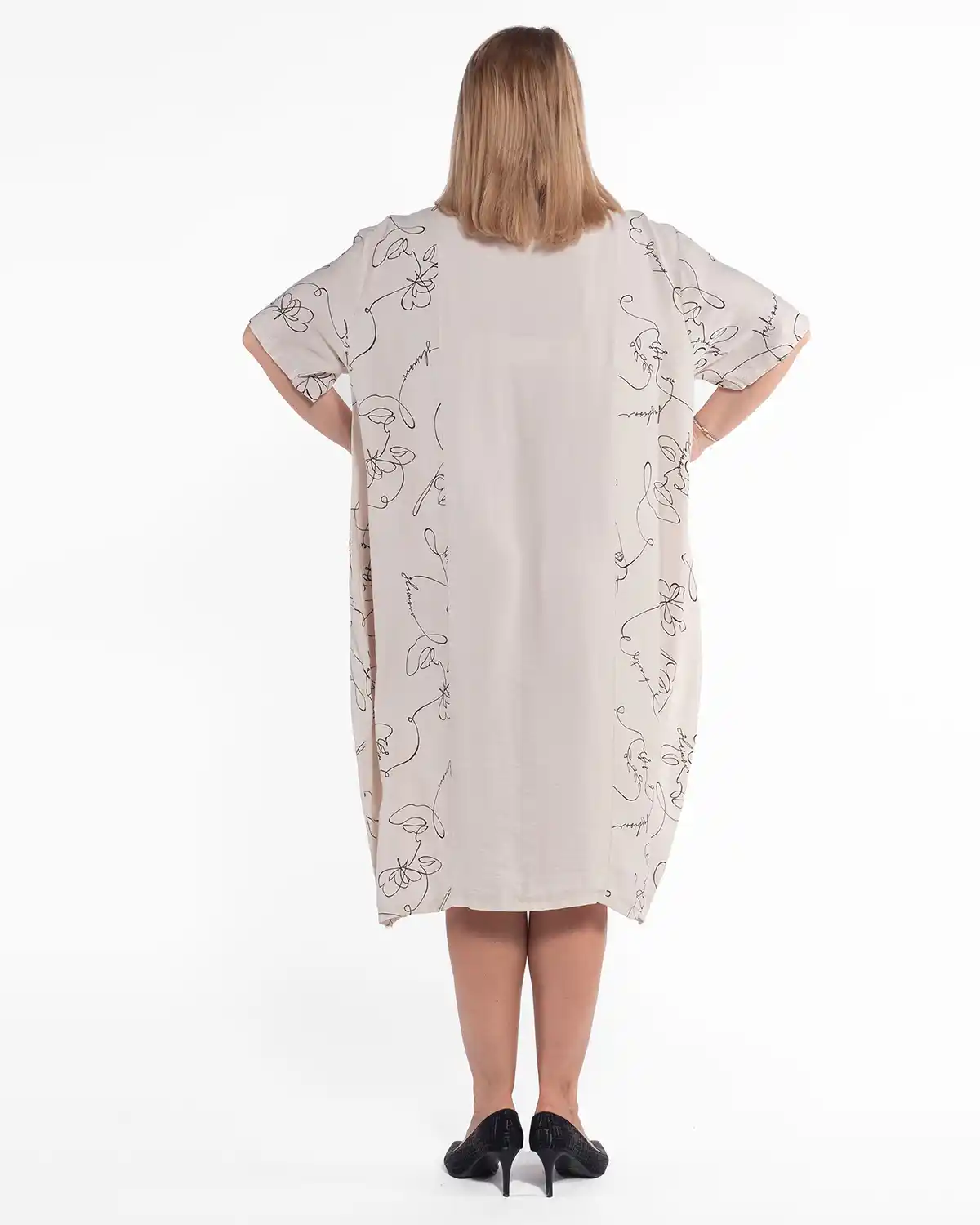 Rochie crem boho amplă din vâscoză cu imprimeu abstract [2]