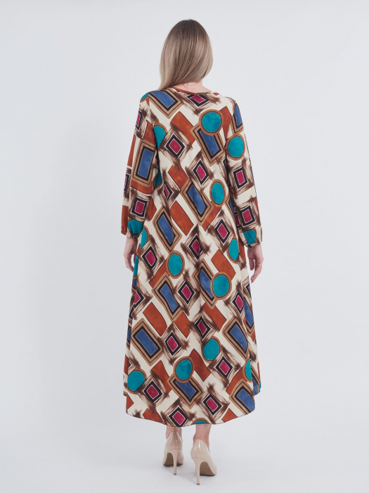 Rochie crem evazata, cu imprimeu geometric [3]