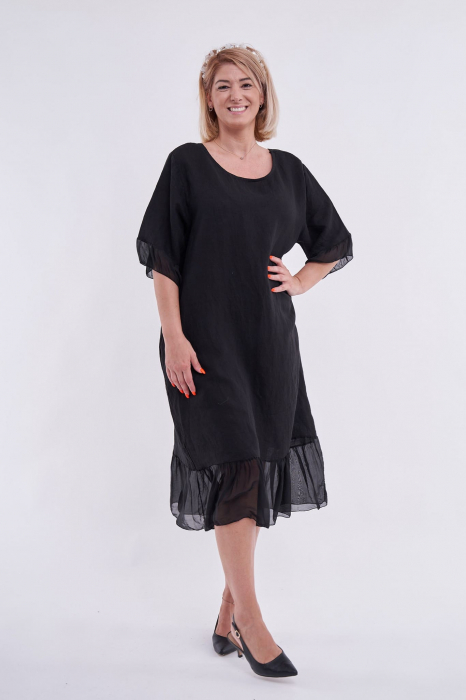 Rochie cu buzunare laterale ascunse, accesorizata la baza cu matase neagra [2]