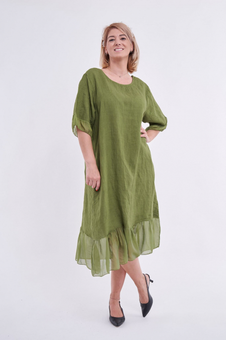 Rochie cu buzunare laterale ascunse, accesorizata la baza cu matase olive [2]