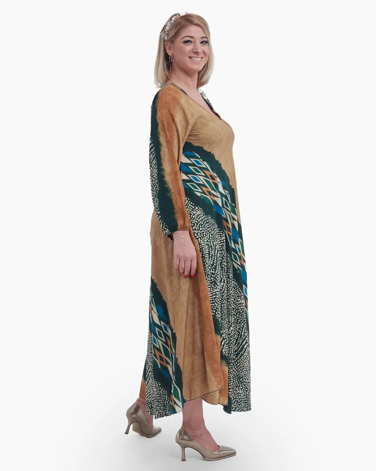 Rochie cu imprimeu maro-verde [2]