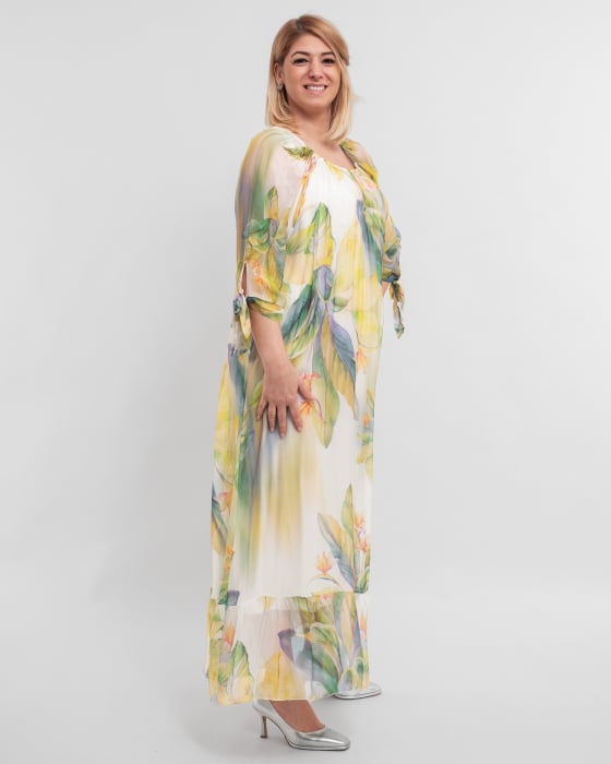 Rochie de vara din matase galbena cu imprimeuri florale [2]