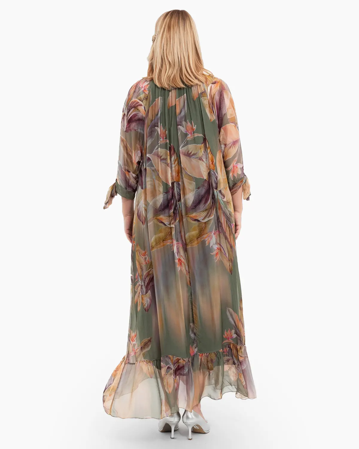 Rochie de vara din matase kaki cu imprimeuri florale [2]