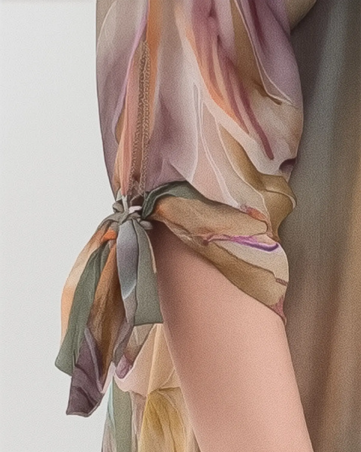 Rochie de vara din matase kaki cu imprimeuri florale [3]