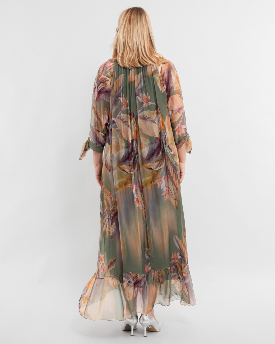 Rochie de vara din matase kaki cu imprimeuri florale [2]