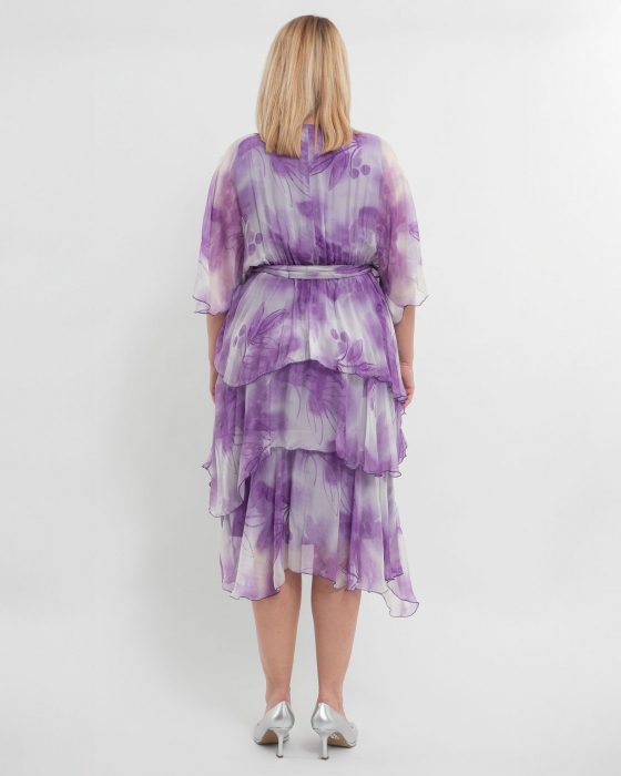 Rochie de vara din matase lila, cu volane si bust petrecut [3]