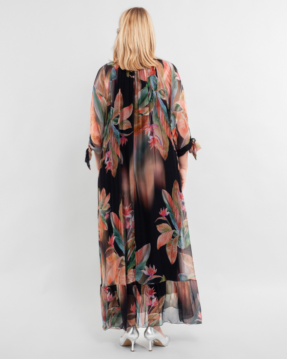 Rochie de vara din matase neagra cu imprimeuri florale [2]