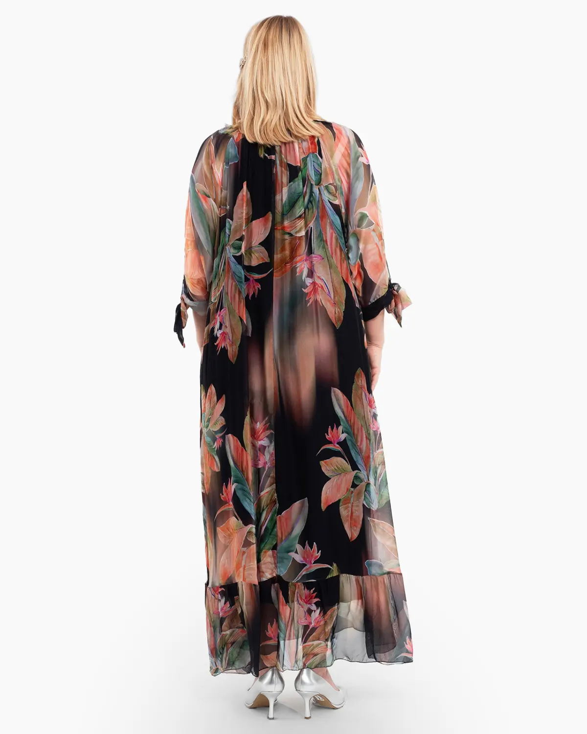 Rochie de vara din matase neagra cu imprimeuri florale [2]