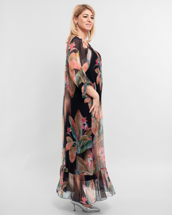 Rochie de vara din matase neagra cu imprimeuri florale [3]