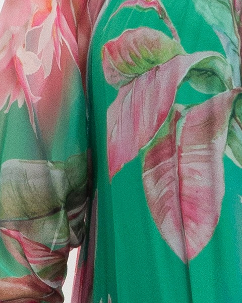 Rochie de vara din matase verde crud cu imprimeuri florale [3]